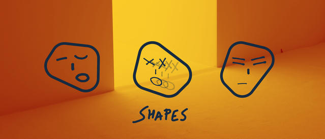 Banner with 3 geometric face shapes, each face represents one of my shapes EP